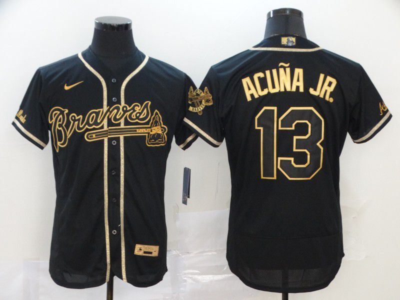 Men Atlanta Braves #13 Acuna jr Black Nike Elite MLB Jerseys->youth mlb jersey->Youth Jersey